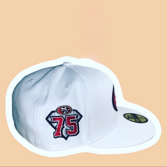 New Era NFL San Francisco 49ers Fitted White Hat Red Undervisor 75th Side Patch - Picture 2 of 5